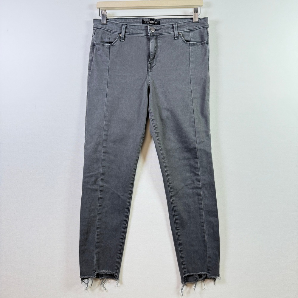 ABERCROMBIE‎ & FITCH Grey Front Seam Raw Hem Skinny Jeans 29/26R